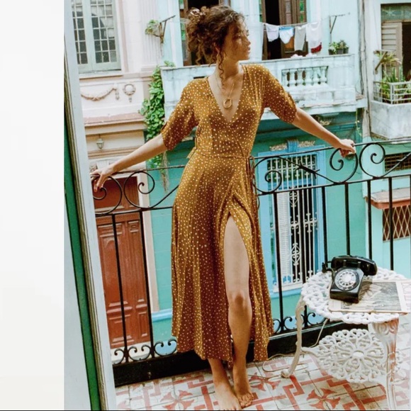 Faithfull the Brand chiara dot print mustard dress - Picture 1 of 13